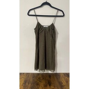 MNG Mango Olive Green Sequin Mesh Mini Dress Spaghetti Strap Size 2 XS